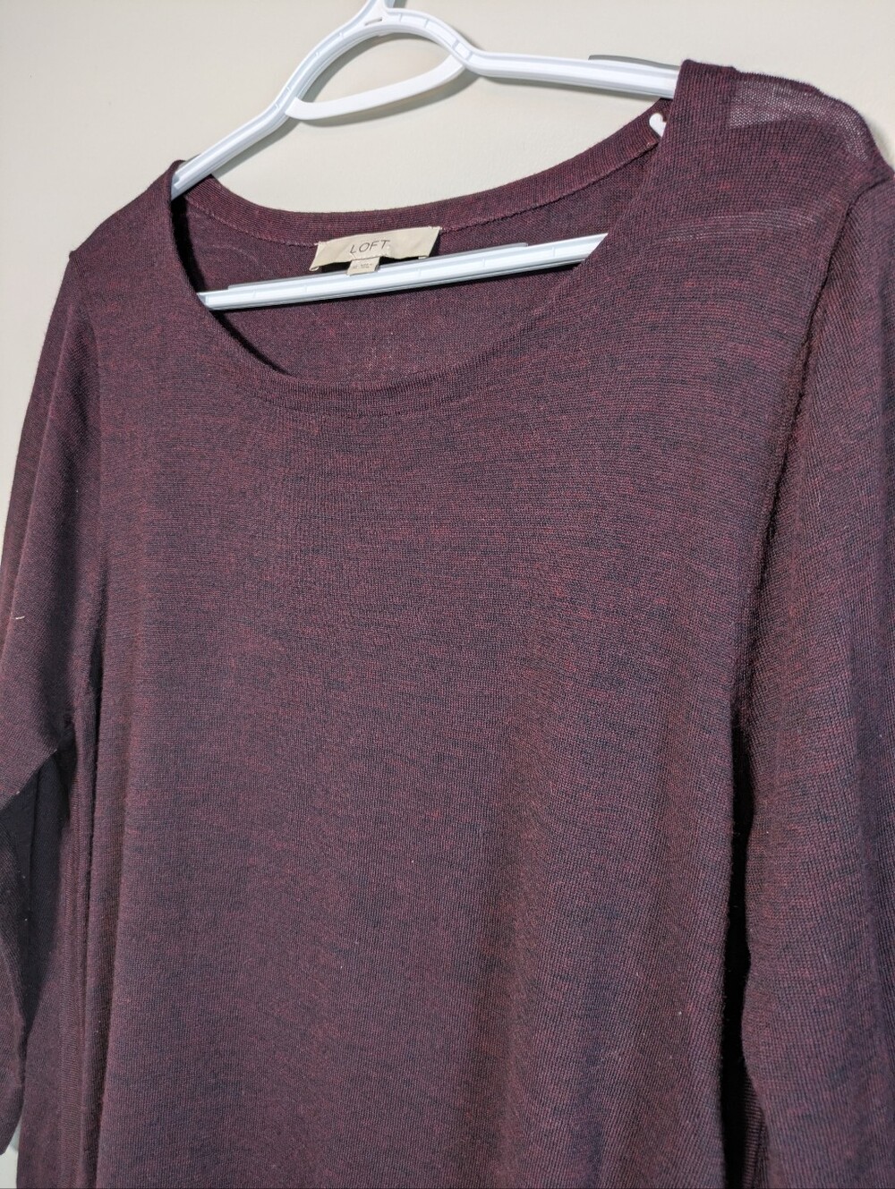 LOFT | Pullover Sweater Long Sleeve Long Length Wine Black Marled Fine Knit | XL